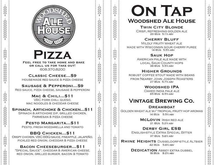 Woodshed Ale House - Sauk City, WI menu_pic
