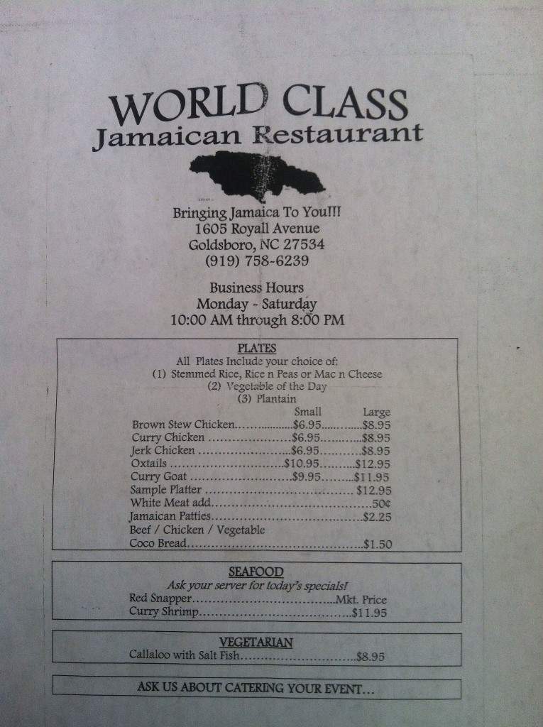 World Class Jamaican Take Out - Goldsboro, NC menu_pic