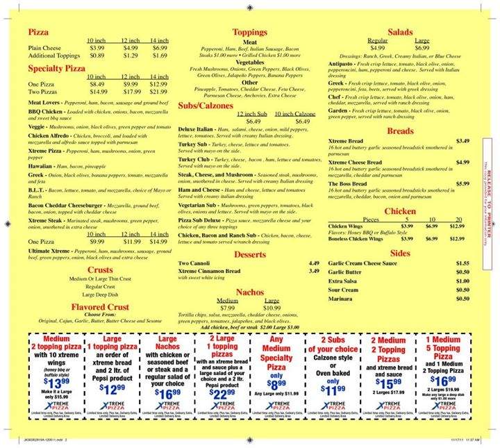 Xtream Pizza - Lake Orion, MI menu_pic