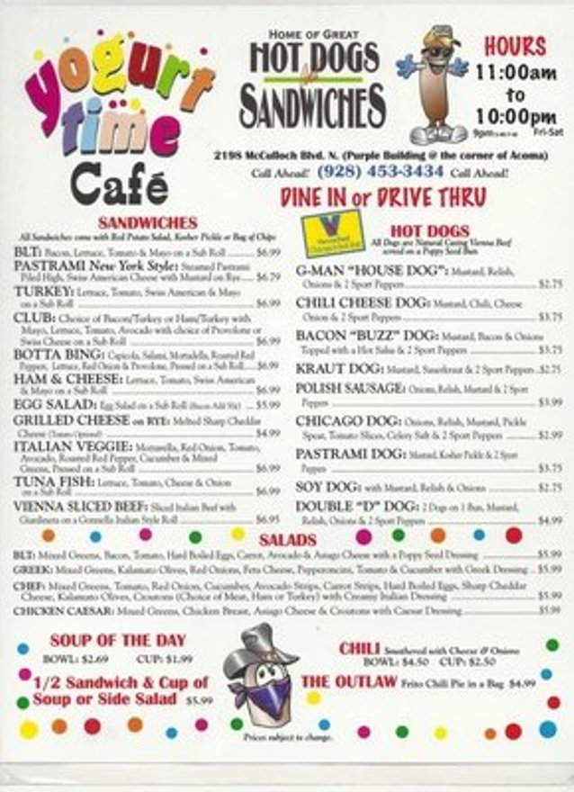 Yogurt Time Cafe - Lake Havasu City, AZ menu_pic