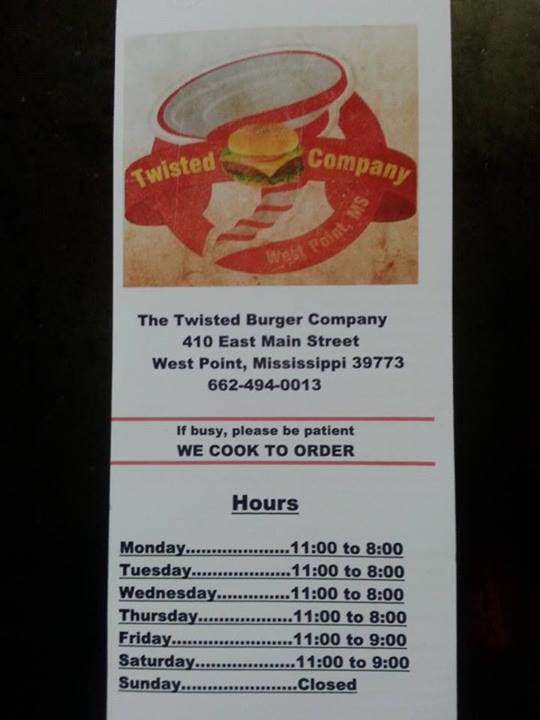 /380198661/The-Twisted-Burger-Company-West-Point-MS - West Point, MS