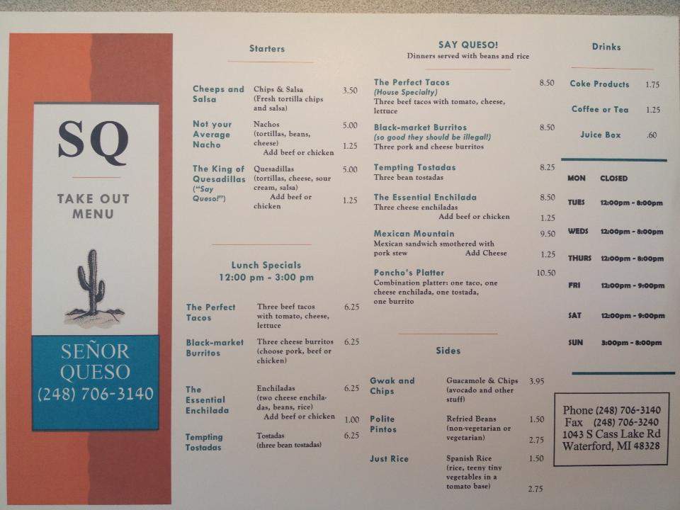 Senor Queso - Waterford, MI menu_pic