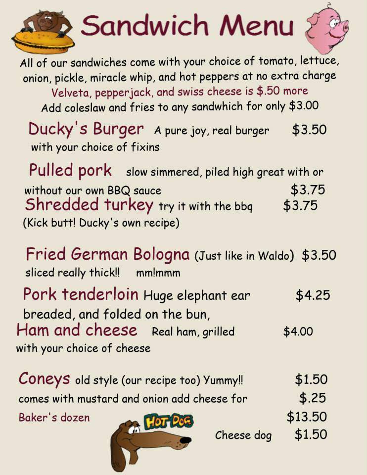 Ducky's Pub and Grill - Butler, OH menu_pic