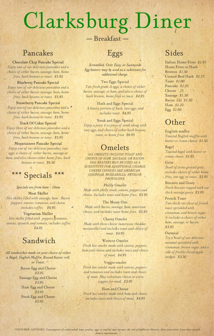 Clarksburg Diner - Clarksburg, WV menu_pic