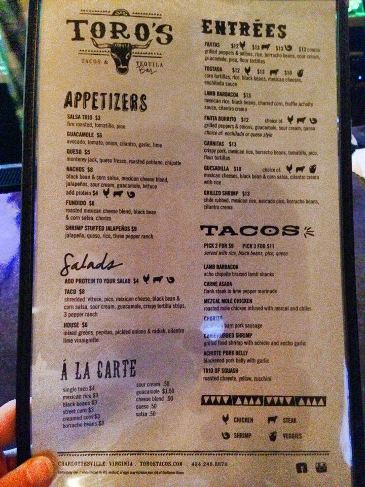 Toro's Tacos & Tequila Bar - Charlottesville, VA menu_pic