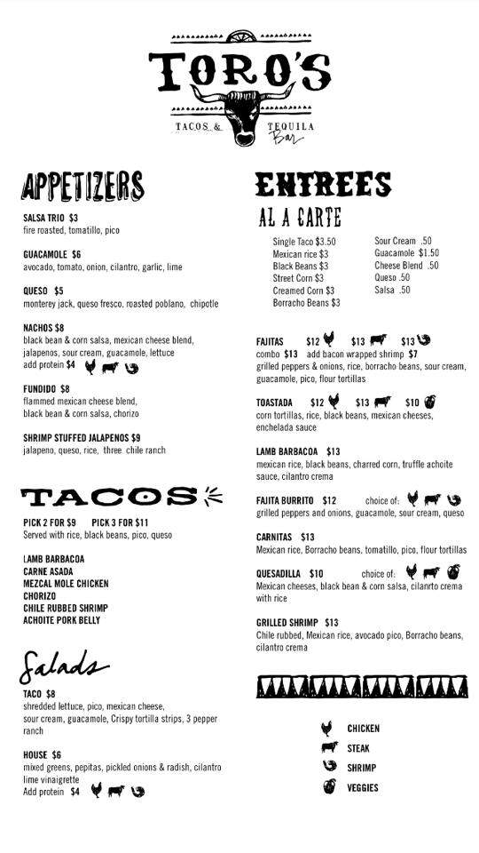 Toro's Tacos & Tequila Bar - Charlottesville, VA menu_pic