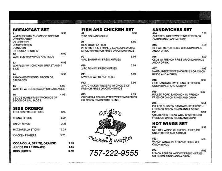 Goldie's Chicken and Waffles - Chesapeake, VA menu_pic