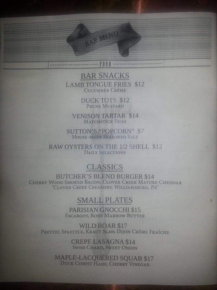 Sutton's Parlor - Philadelphia, PA menu_pic