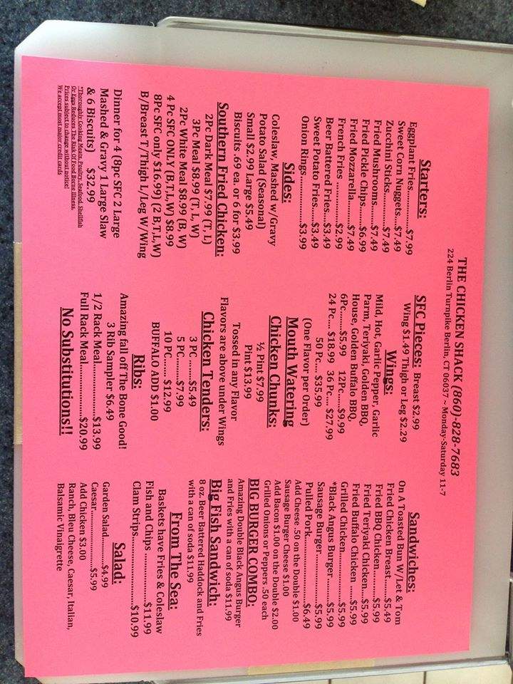 The Chicken Shack - Berlin, CT menu_pic