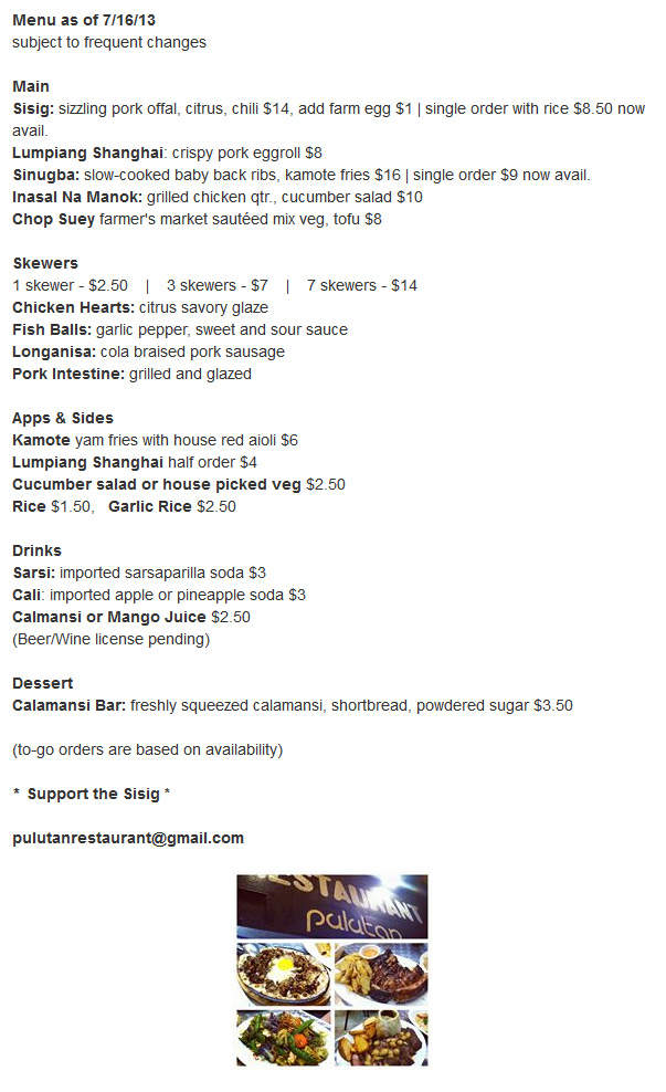 Pulutan - Daly City, CA menu_pic