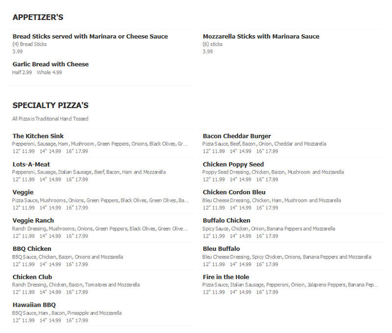 Pizza Subs & BBQ - Saint Joe, IN menu_pic