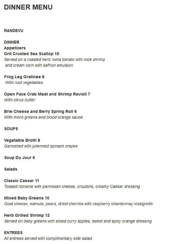 Randevu - Cashiers, NC menu_pic