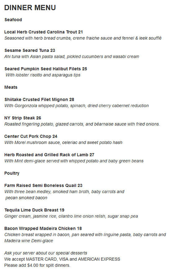 Randevu - Cashiers, NC menu_pic