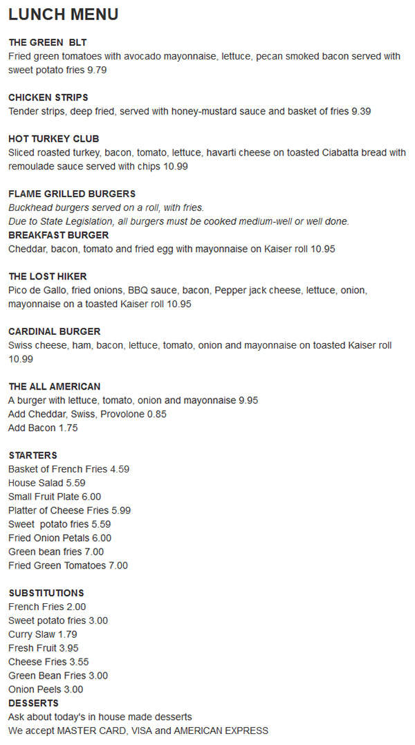 Randevu - Cashiers, NC menu_pic