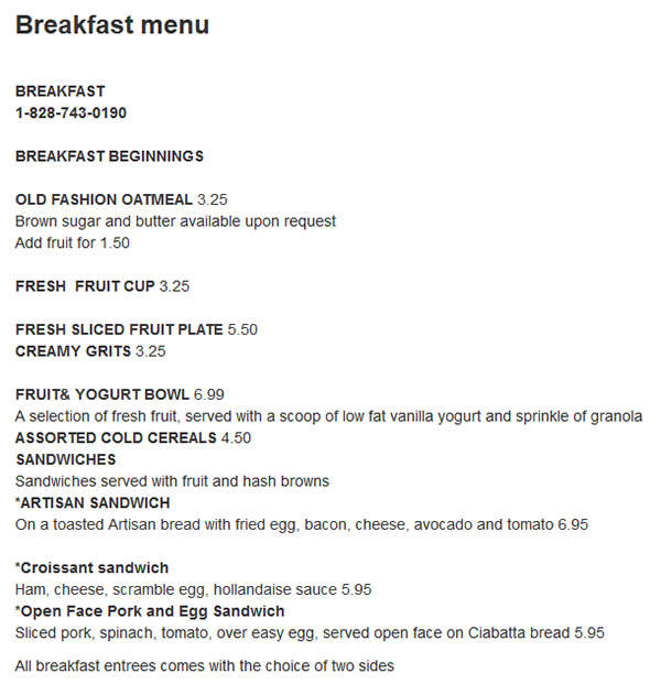 Randevu - Cashiers, NC menu_pic