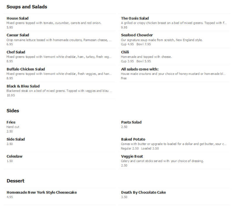 The Oasis Bar and Grill - Southport, NC menu_pic
