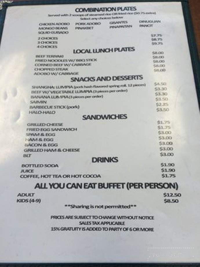 Julie'z Restaurant - Kapolei, HI menu_pic