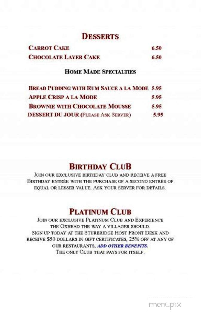 Oxhead Tavern - Sturbridge, MA menu_pic