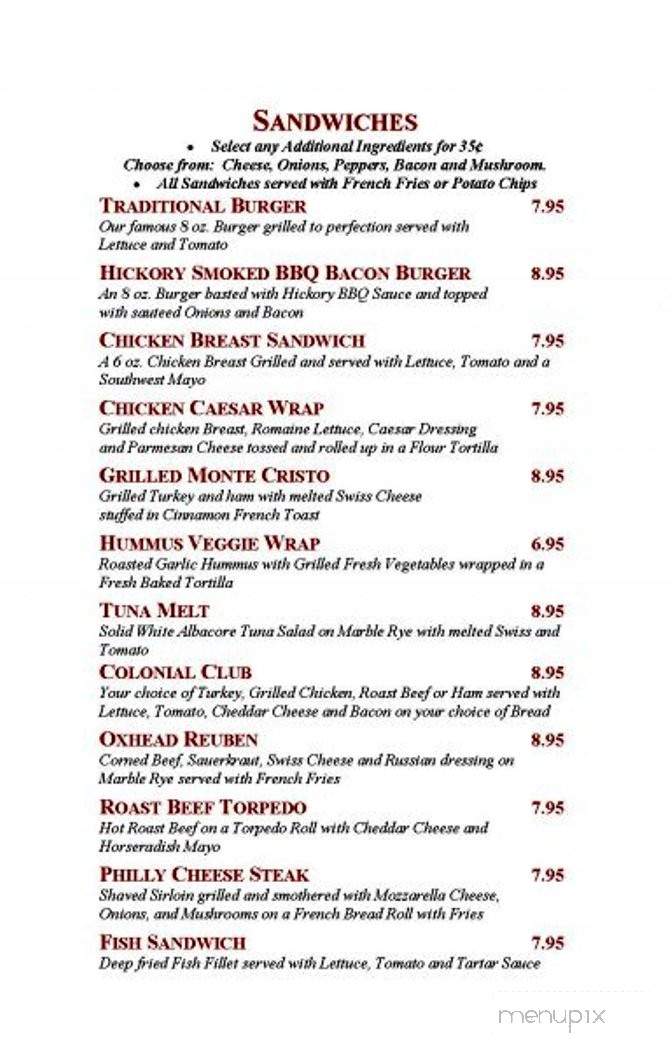 Oxhead Tavern - Sturbridge, MA menu_pic