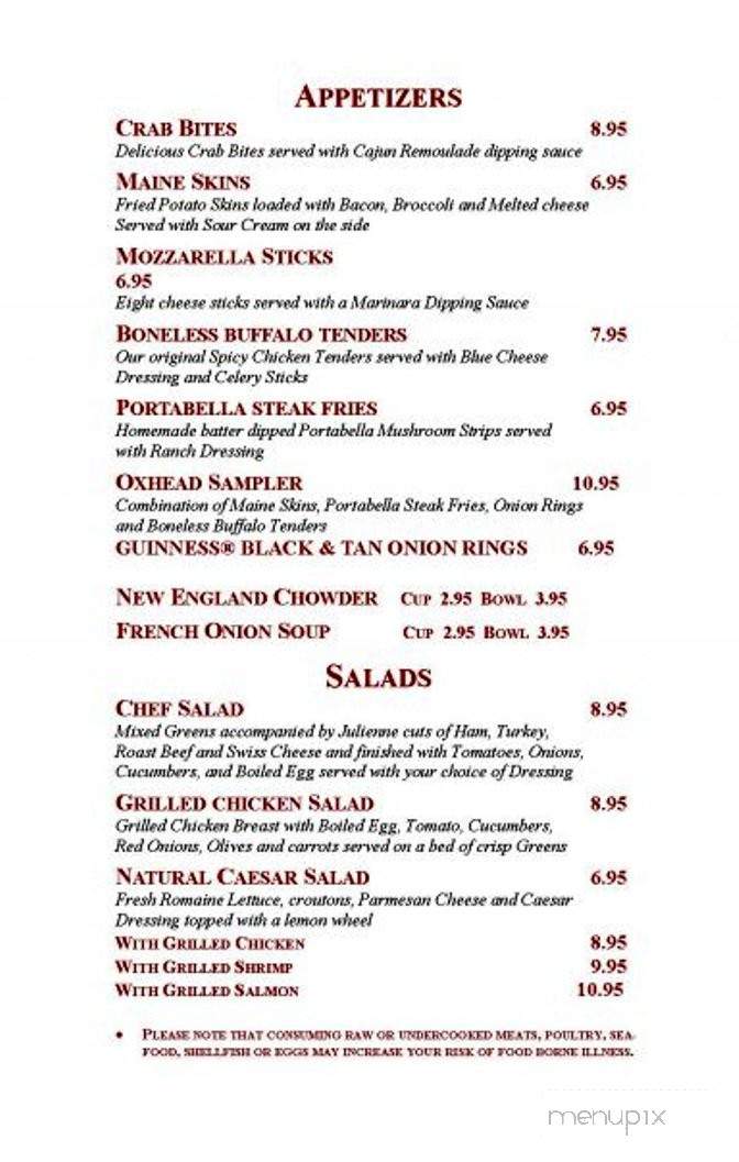 Oxhead Tavern - Sturbridge, MA menu_pic
