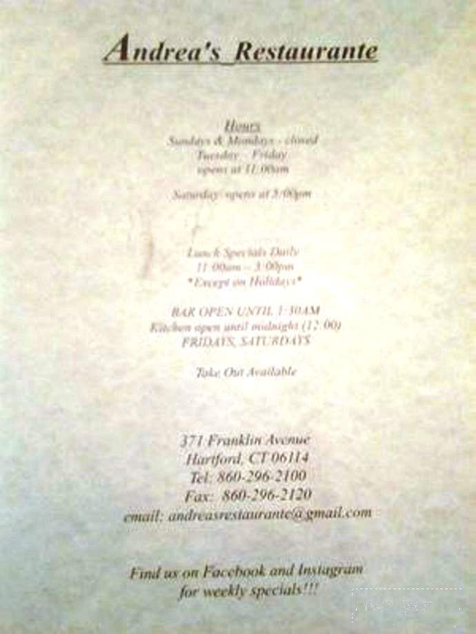 Andrea's - Hartford, CT menu_pic
