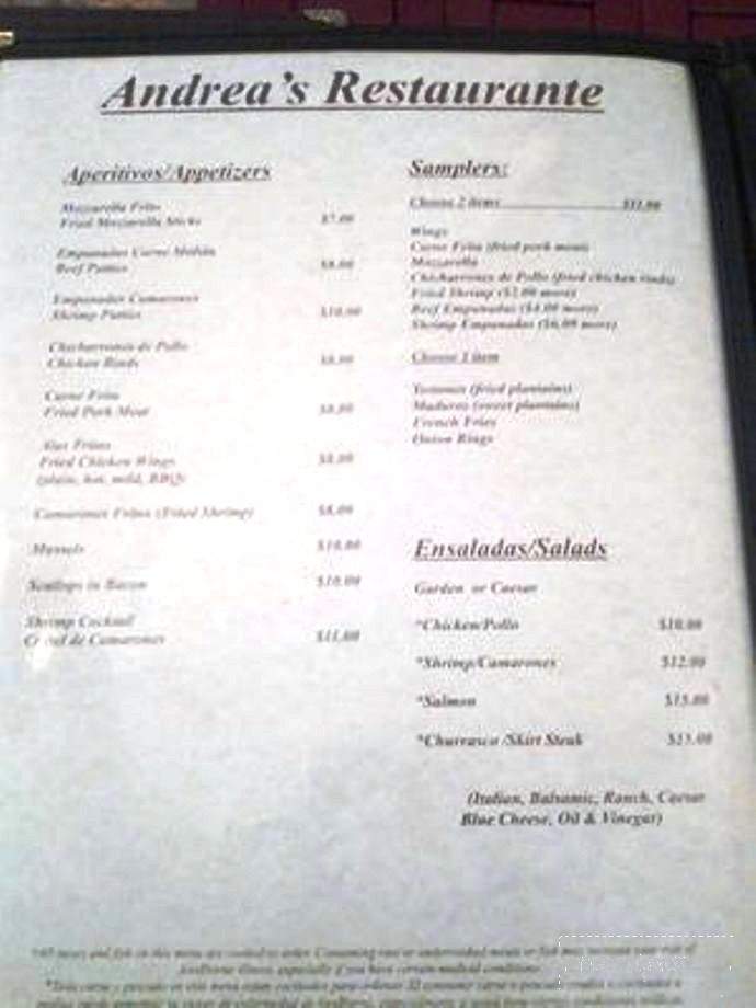 Andrea's - Hartford, CT menu_pic