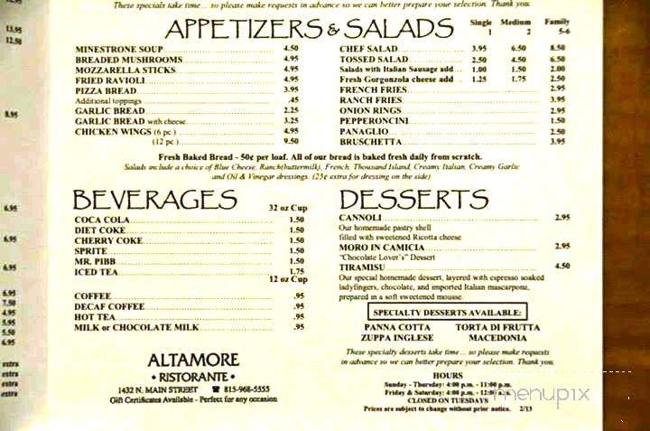 Altamore Ristorante - Rockford, IL menu_pic