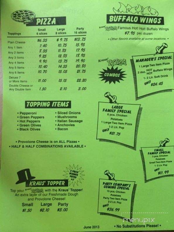 Kraus Pizza Co - Massillon, OH menu_pic