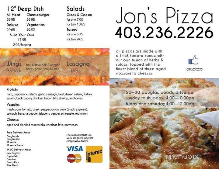 Jon's Pizza - Calgary, AB menu_pic