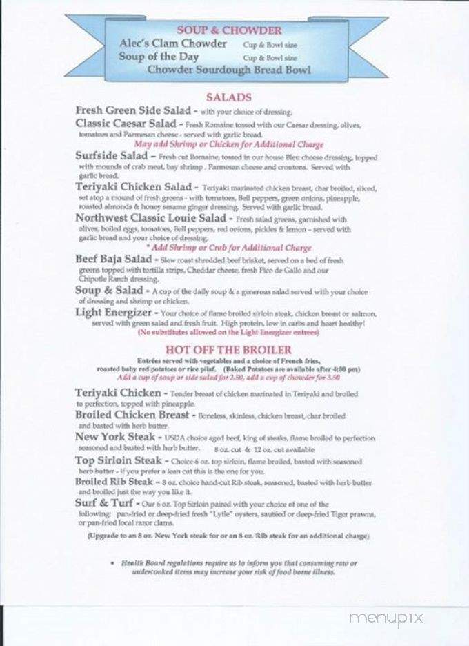 Alec's By The Sea - Ocean Shores, WA menu_pic