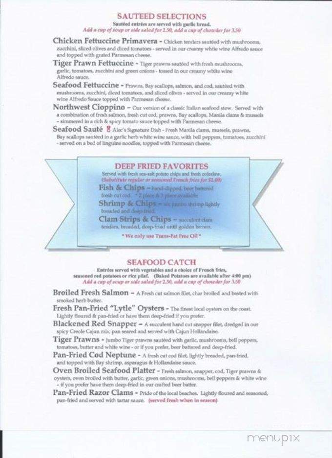 Alec's By The Sea - Ocean Shores, WA menu_pic