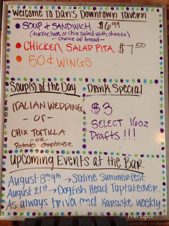 Dan's Downtown Tavern - Saline, MI menu_pic