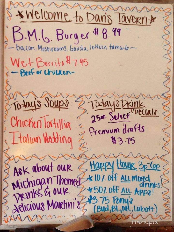 Dan's Downtown Tavern - Saline, MI menu_pic