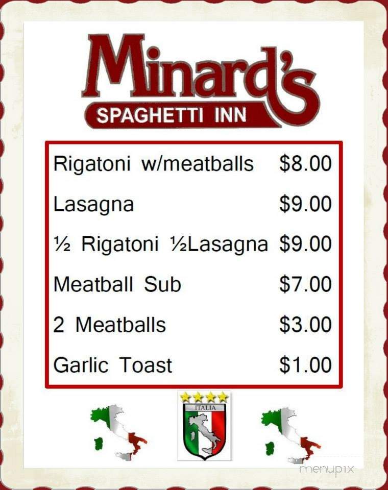 Minard's Spaghetti Inn - Clarksburg, WV menu_pic