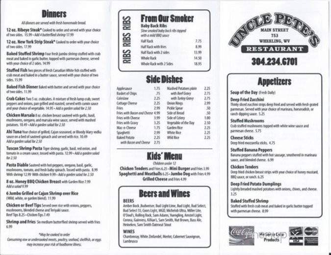 Uncle Pete's - Wheeling, WV menu_pic