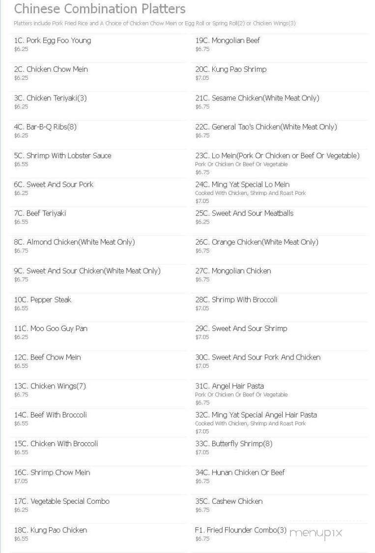 Ming Yat Restaurant - North Augusta, SC menu_pic