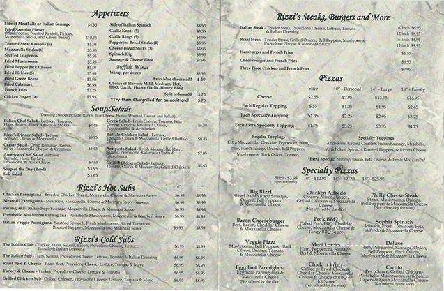 Rizzi's Pizza Cafe - Arlington, TN menu_pic