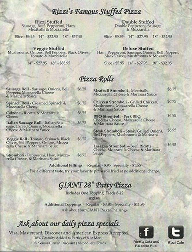 Rizzi's Pizza Cafe - Arlington, TN menu_pic