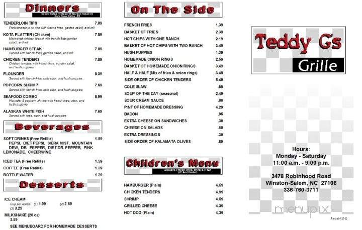 Teddy G's Grille - Winston Salem, NC menu_pic