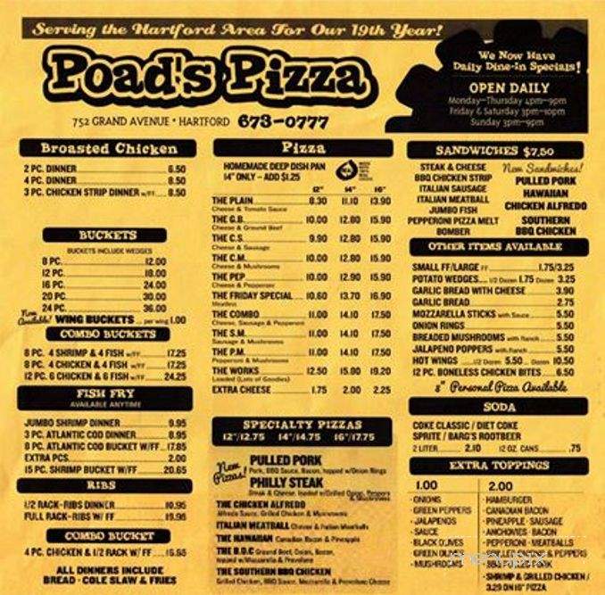 Poad's Pizza - Hartford, WI menu_pic