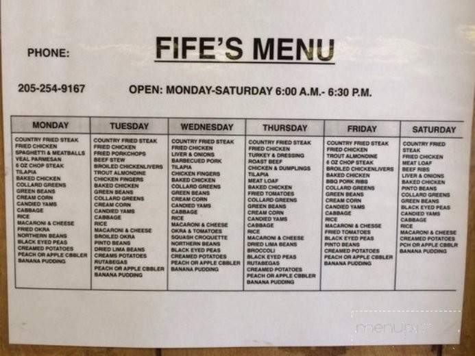 Fife's Restaurant - Birmingham, AL menu_pic