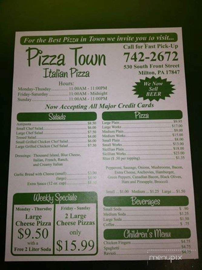 Pizza Town - Milton, PA menu_pic