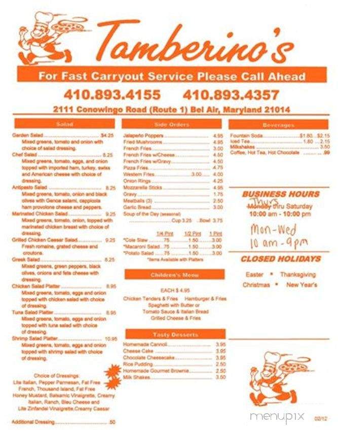 Tamberino's Pizza & Subs - Bel Air, MD menu_pic