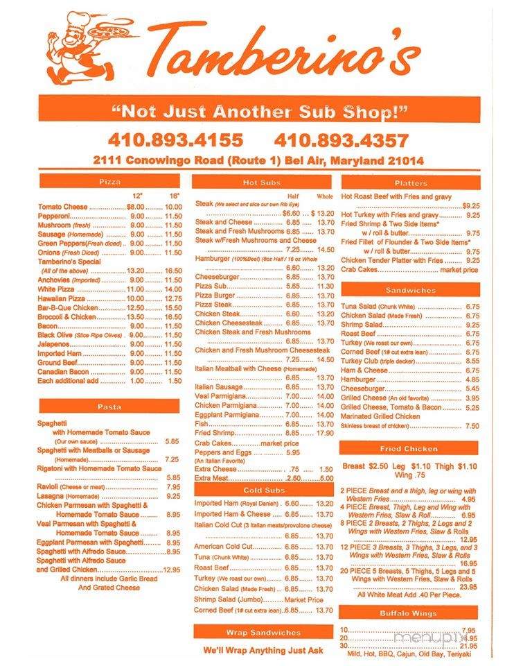 Tamberino's Pizza & Subs - Bel Air, MD menu_pic