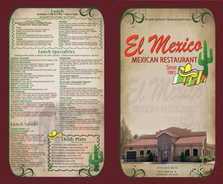 El Mexico - Shelbyville, TN menu_pic