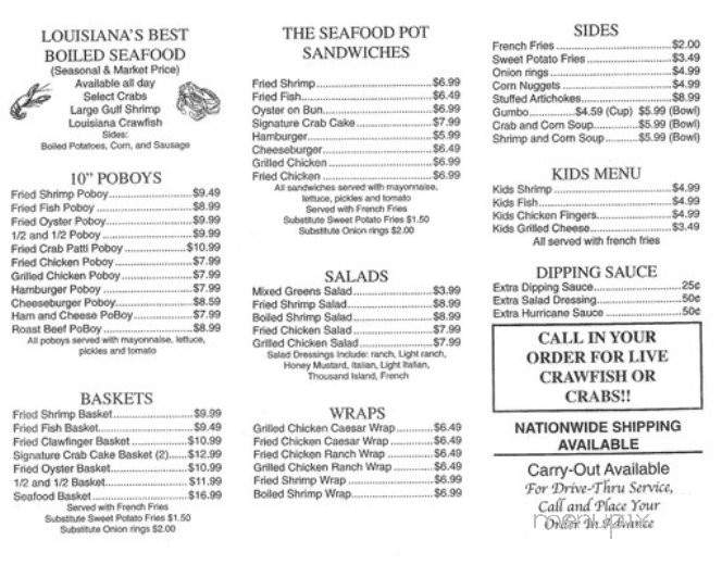 The Seafood Pot - Destrehan, LA menu_pic