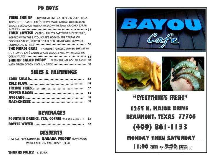 The Bayou Cafe' - Beaumont, TX menu_pic