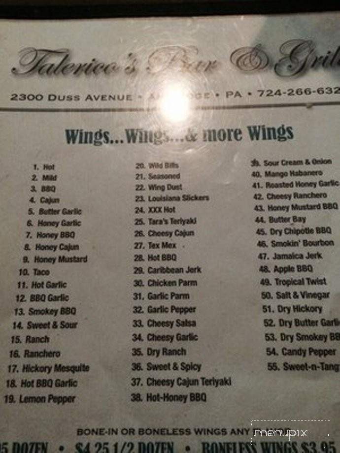 Talerico's Bar & Grill - Ambridge, PA menu_pic