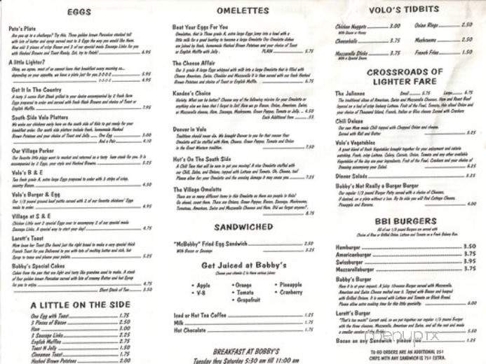 Bobby's Barrel Inn - Volo, IL menu_pic