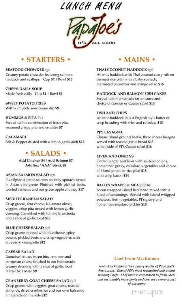 Papa Joe's - Charlottetown, PE menu_pic